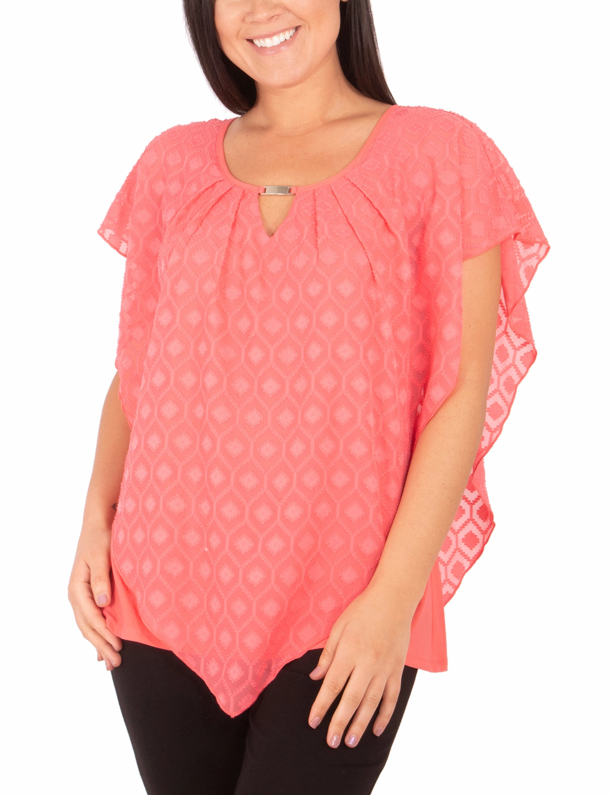 Clipdot Poncho Top With Hardware ClassicCrewNeck StretchFabric