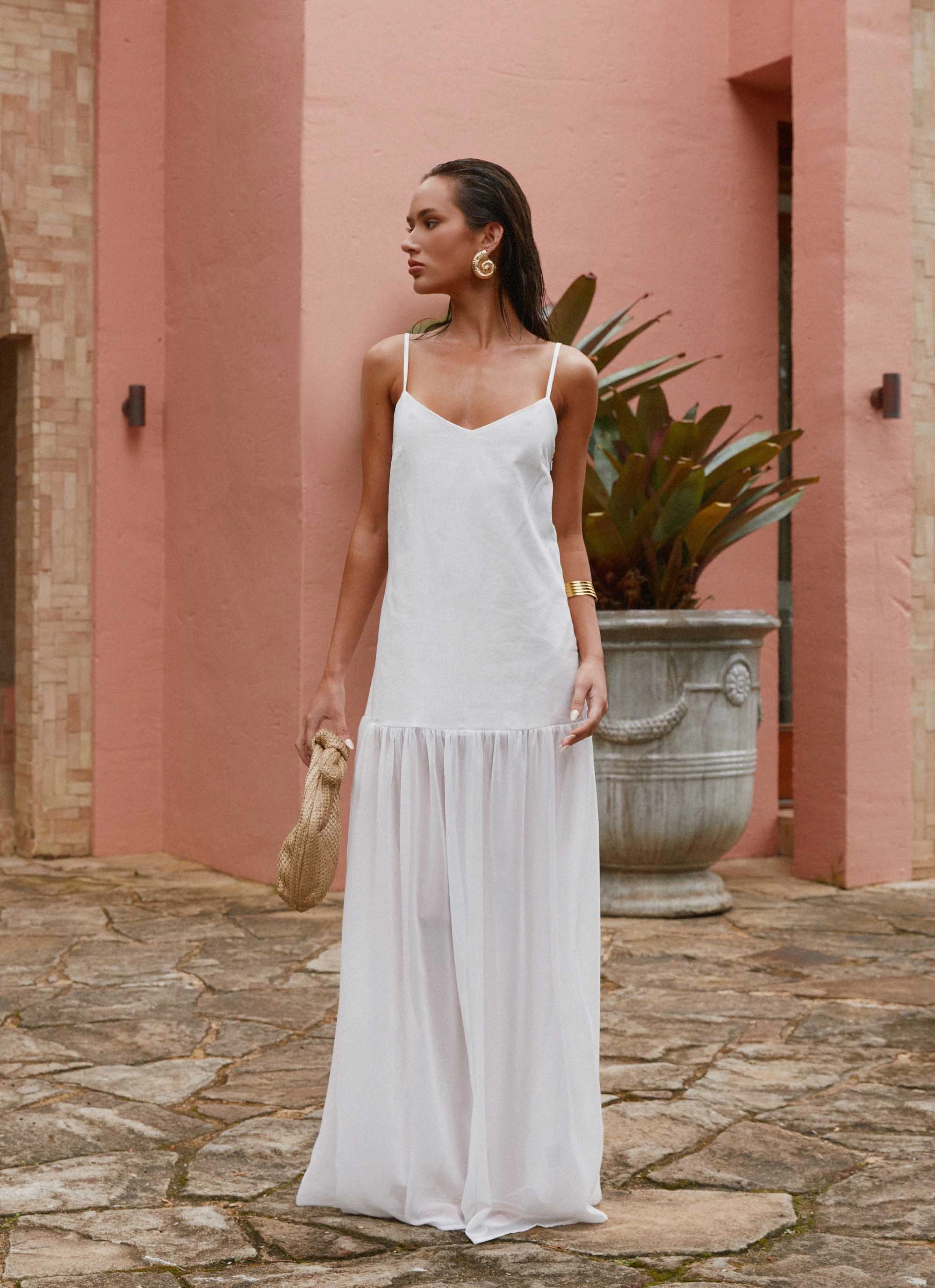 french chic Heavenly Linen Maxi Dress - White