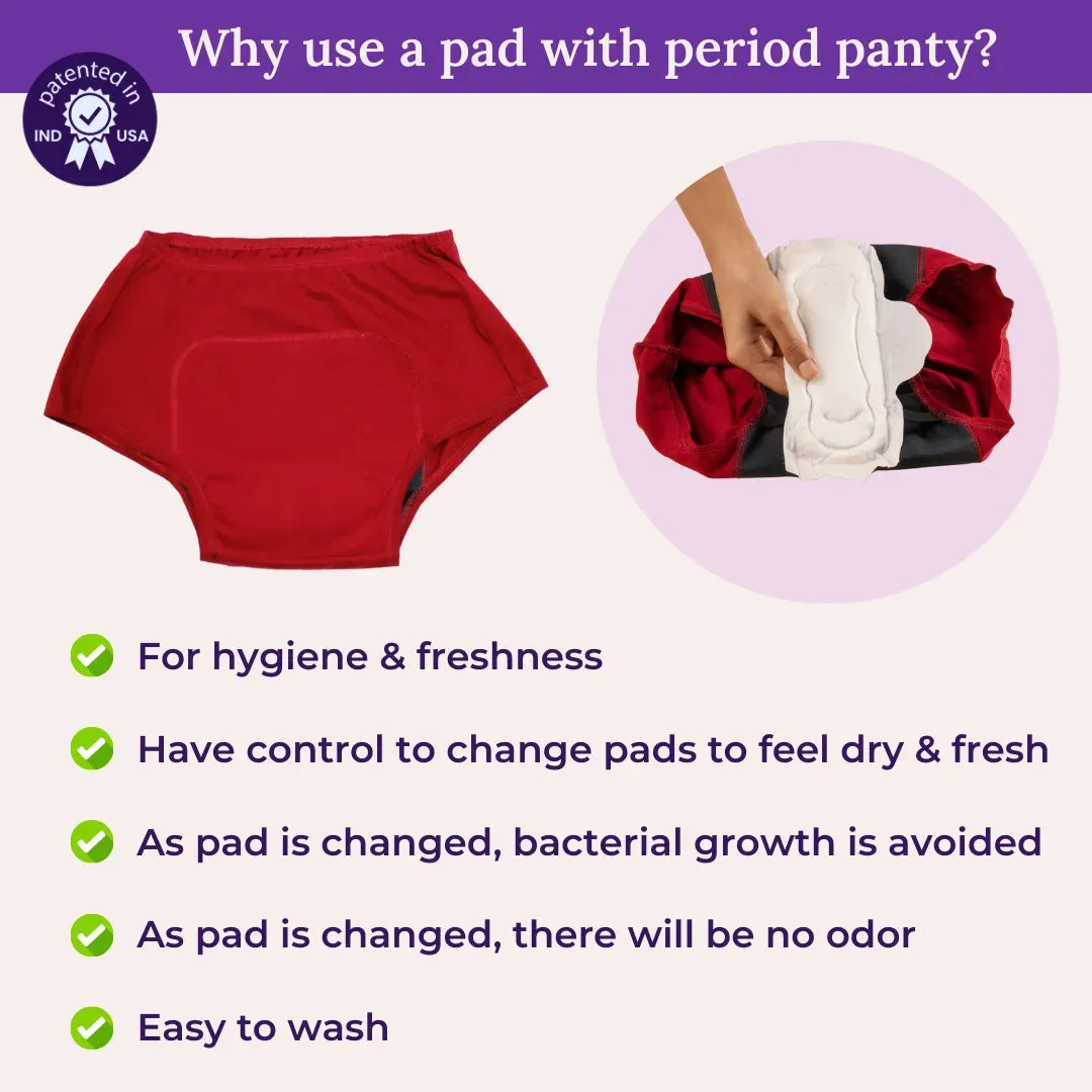 Heavy Flow Period Panties For Beginners | For Heavy Flow Days | Extended Crotch Line | 3 Pack