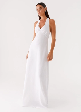 Silky-Feel Heavy Hearted Linen Maxi Dress - White