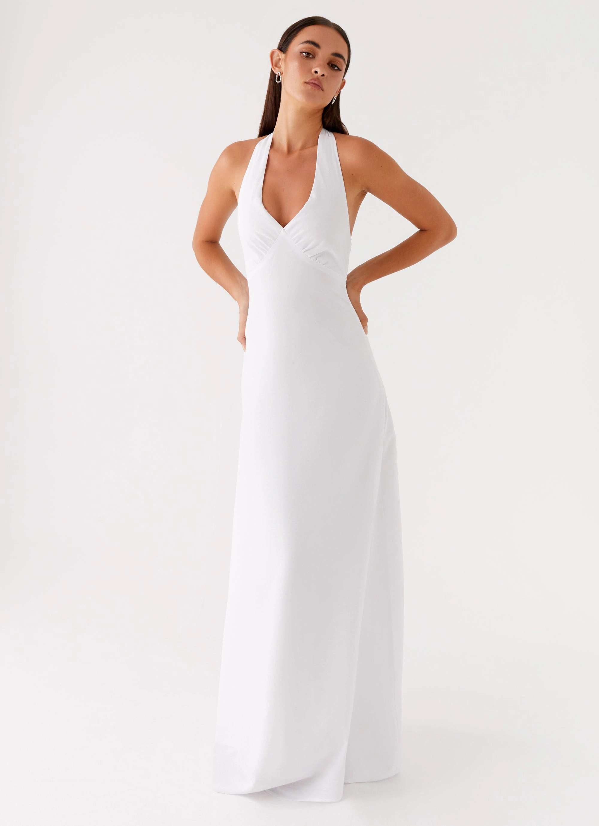 Subtle Finish Gemstone-Detail Heavy Hearted Linen Maxi Dress - White