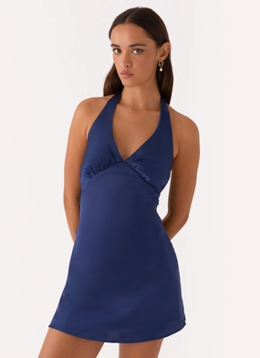 Vibrant Waist Fit Heavy Hearted Mini Dress - Navy