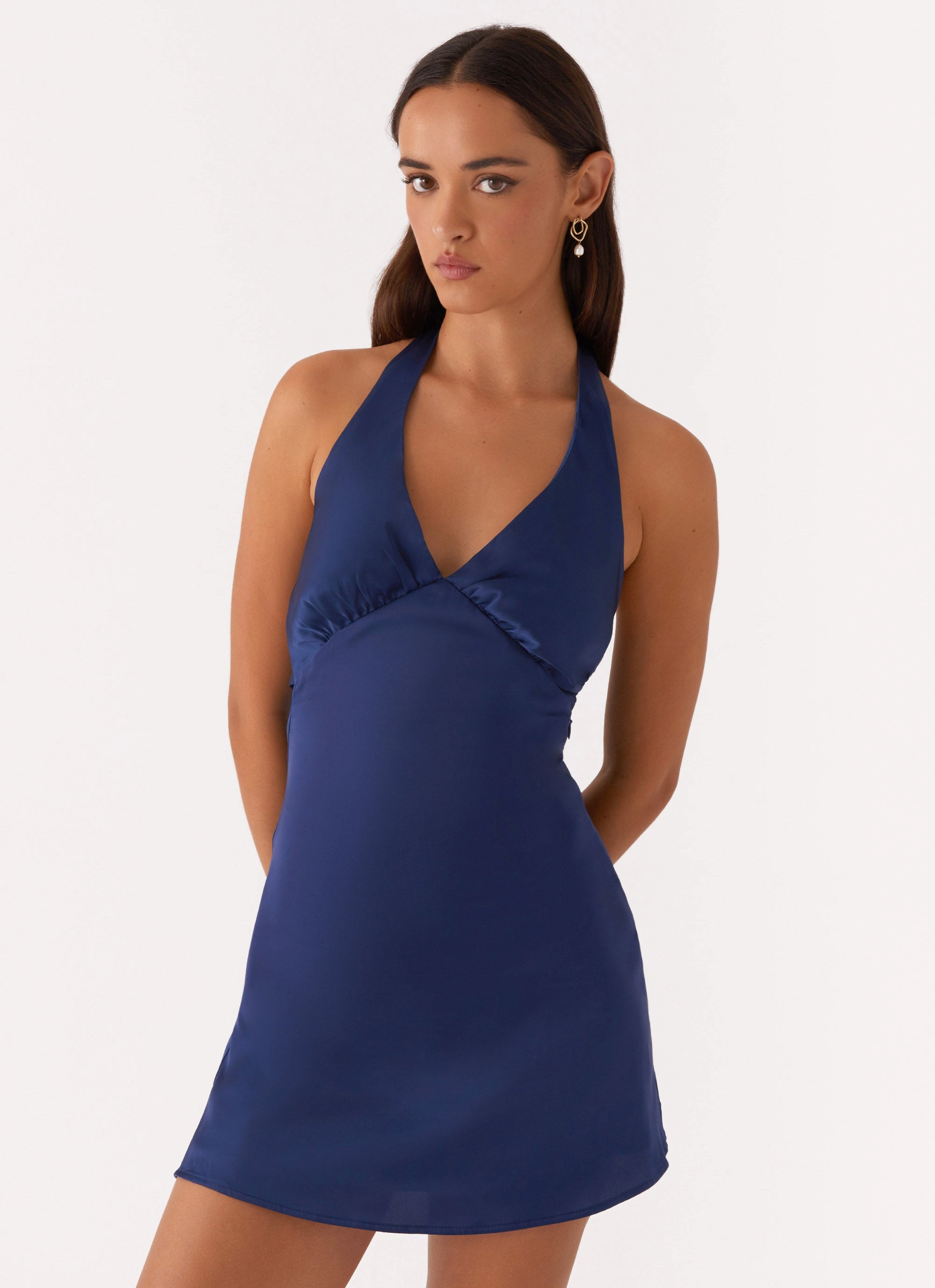 Vibrant Waist Fit Heavy Hearted Mini Dress - Navy