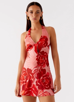 Cap-Sleeve Detachable-Detail Heavy Hearted Mini Dress - Sicily Sunsets Print