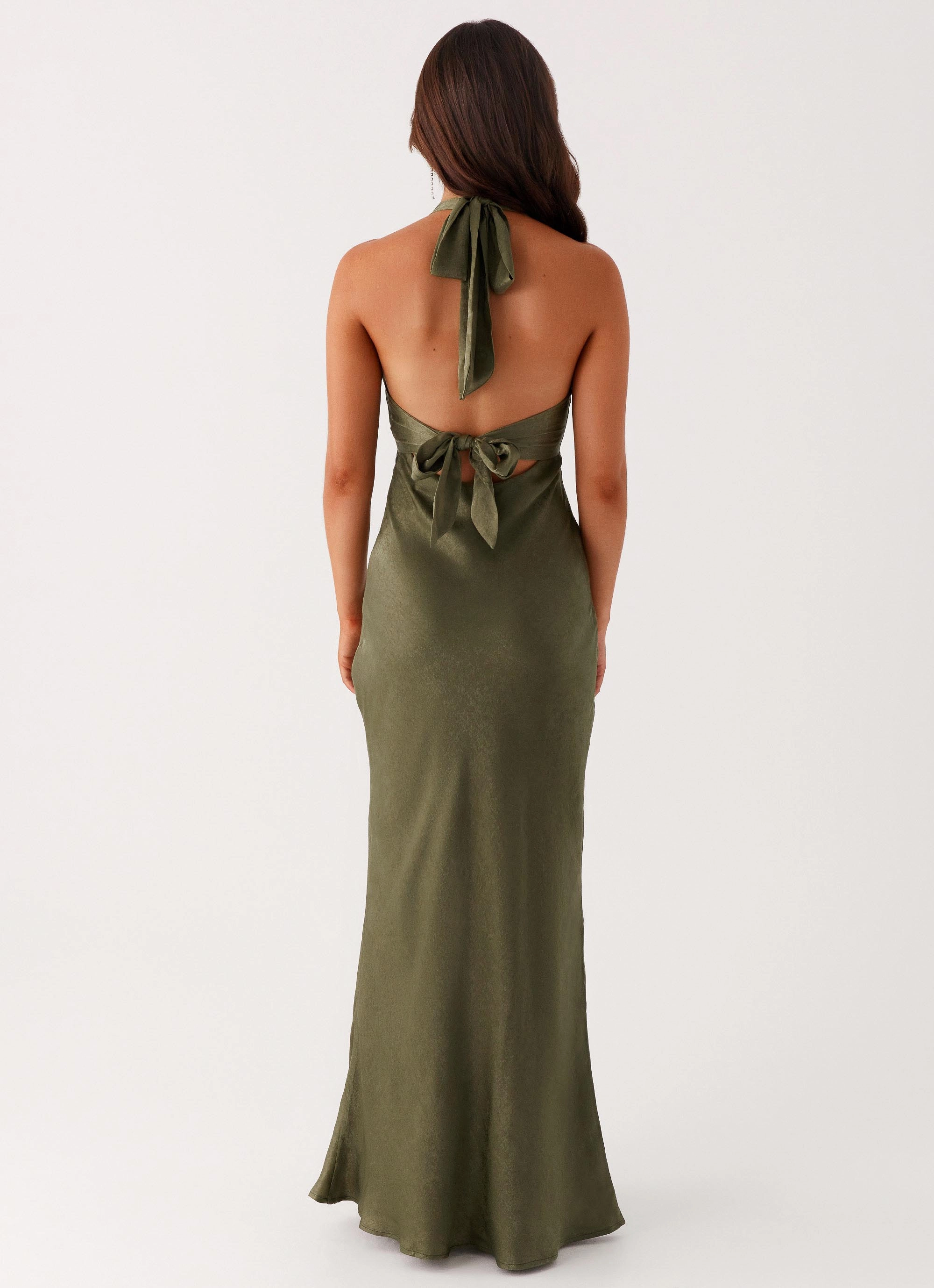 Heavy Hearted Satin Maxi Dress - Khaki Social Ease