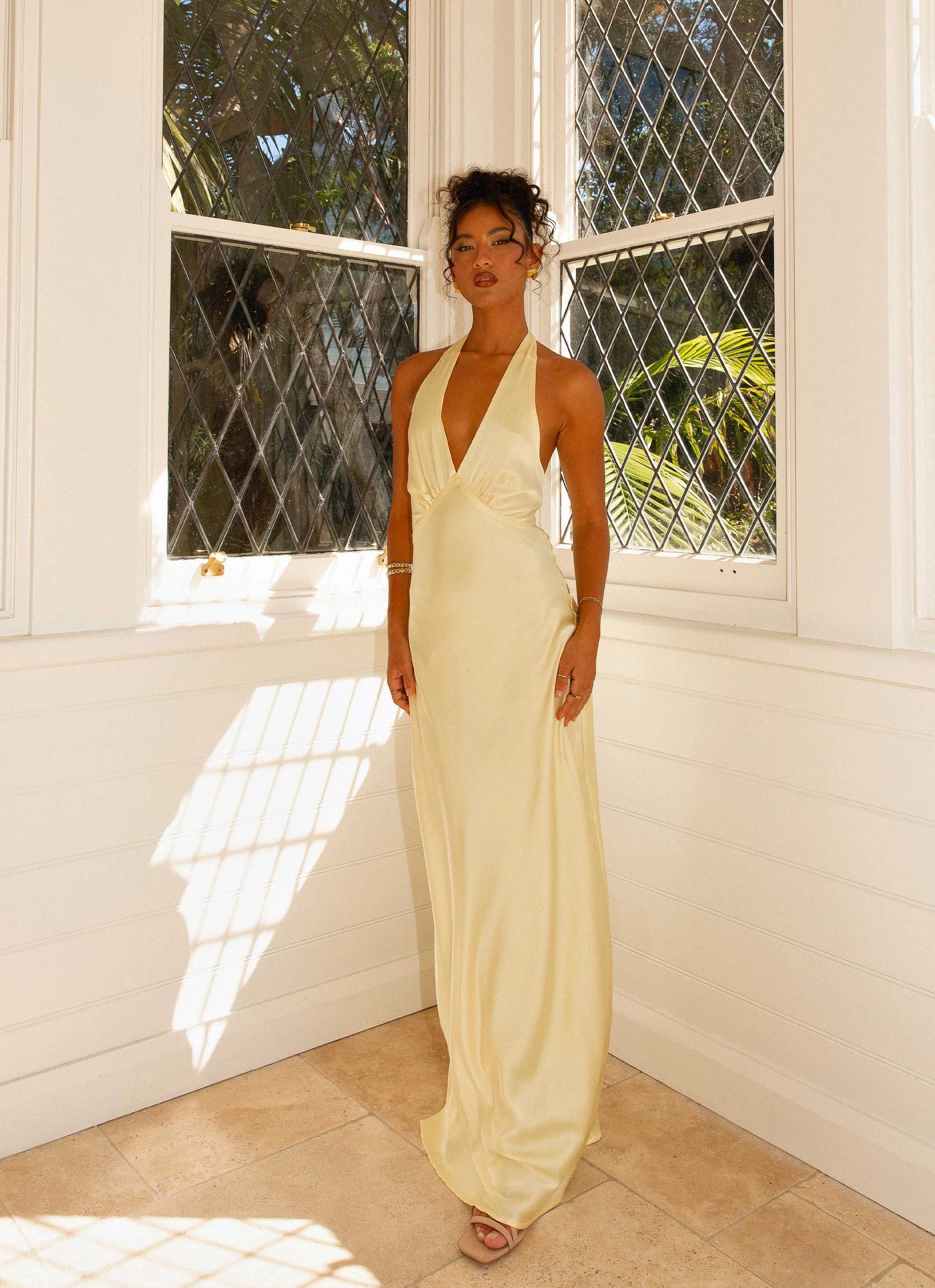Heavy Hearted Satin Maxi Dress - Lemon Work Option
