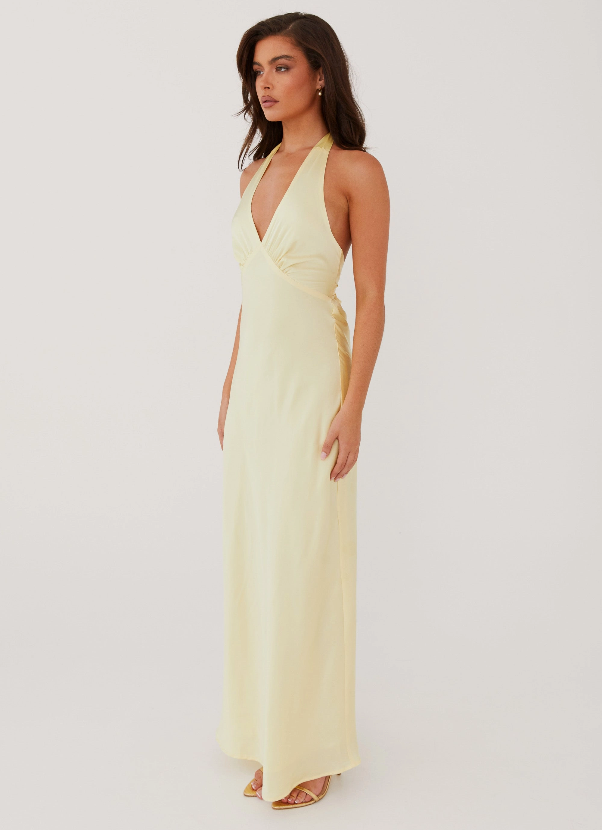 Heavy Hearted Satin Maxi Dress - Lemon Trendy Everyday Chic beachwear dress