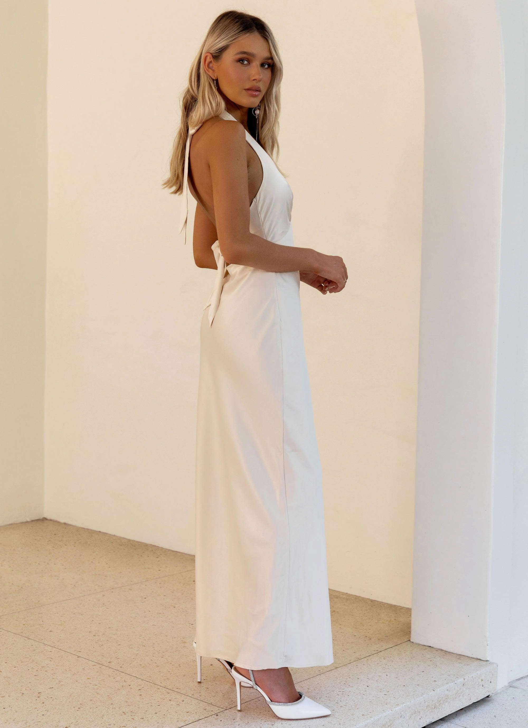 Heavy Hearted Satin Maxi Dress - Pearl Polished Style