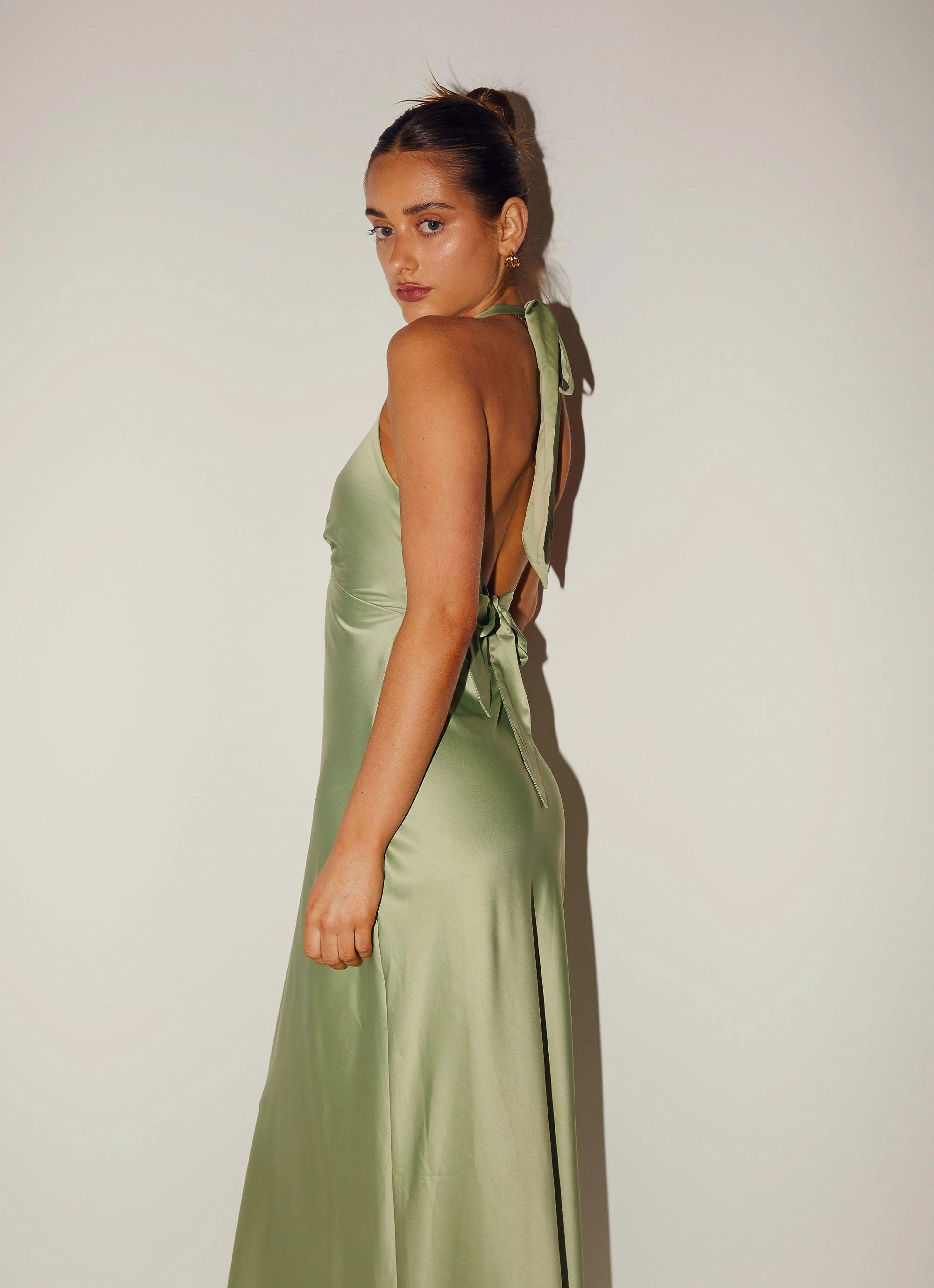 Polished Finish Satin Touch Heavy Hearted Satin Maxi Dress - Sage