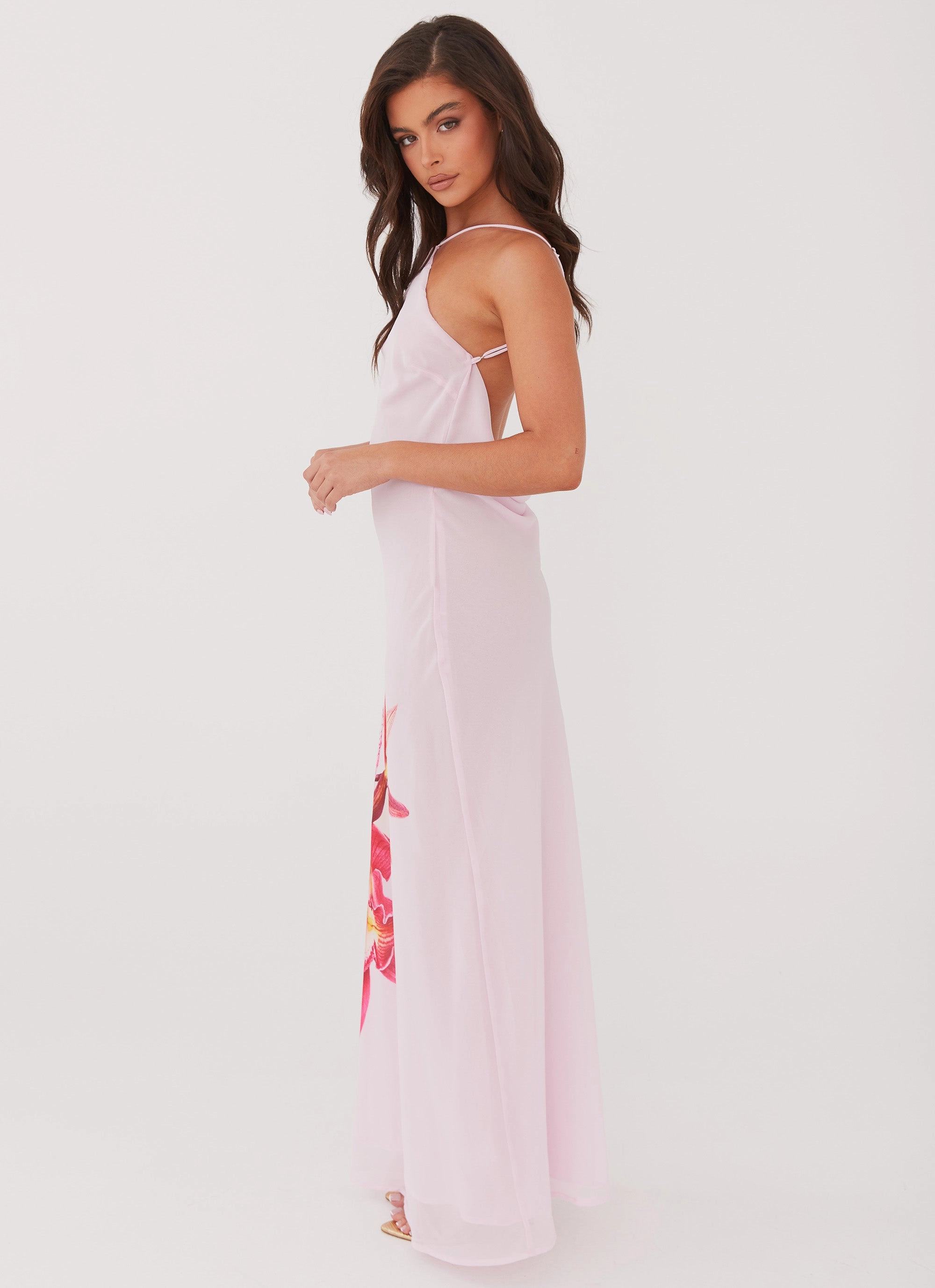 Polished and Elegant flowy style Blossom Hearts Maxi Dress - Pink Peony