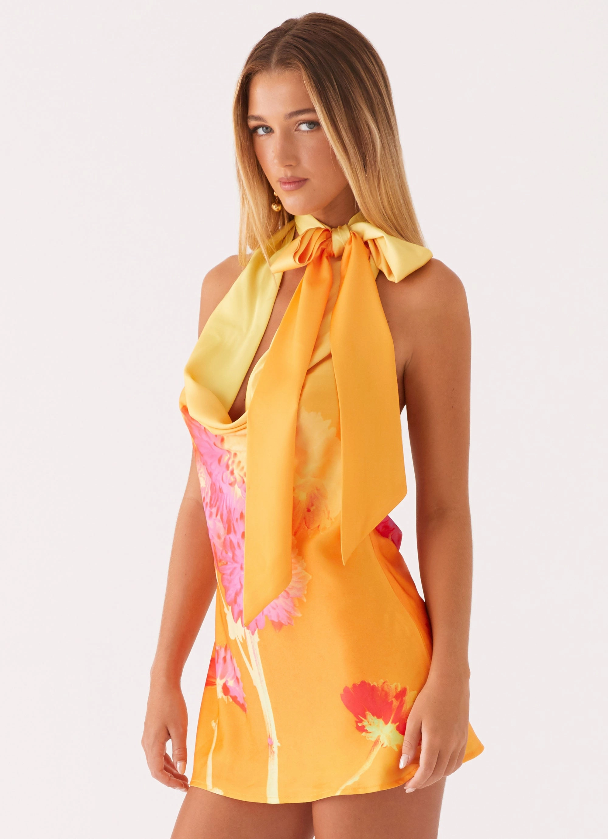 Work or Play Floral design Heidi Mini Dress - Orange Floral
