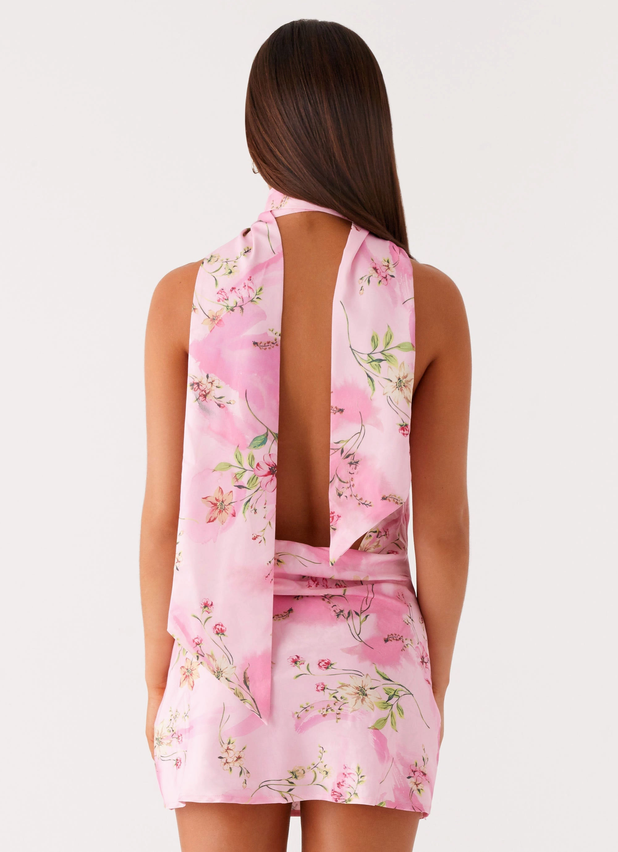 Heidi Mini Dress - Pink Floral Premium Fabric Light Finish