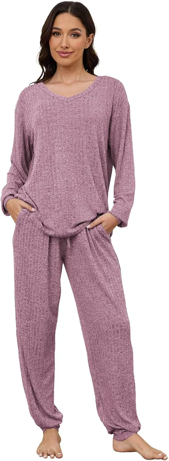 Hellomamma Women Pajama Sets 2 Piece: Long Sleeve Lounge Sets Pjs Casual Ladies Fall Outfit Pj Sleepwear With Pockets