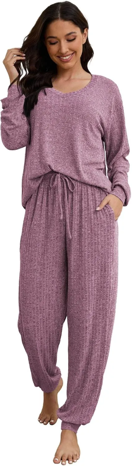 Hellomamma Women Pajama Sets 2 Piece: Long Sleeve Lounge Sets Pjs Casual Ladies Fall Outfit Pj Sleepwear With Pockets