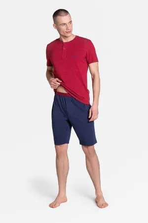 Henderson red and navy blue neck shirt and knee-length pants men's pajamas