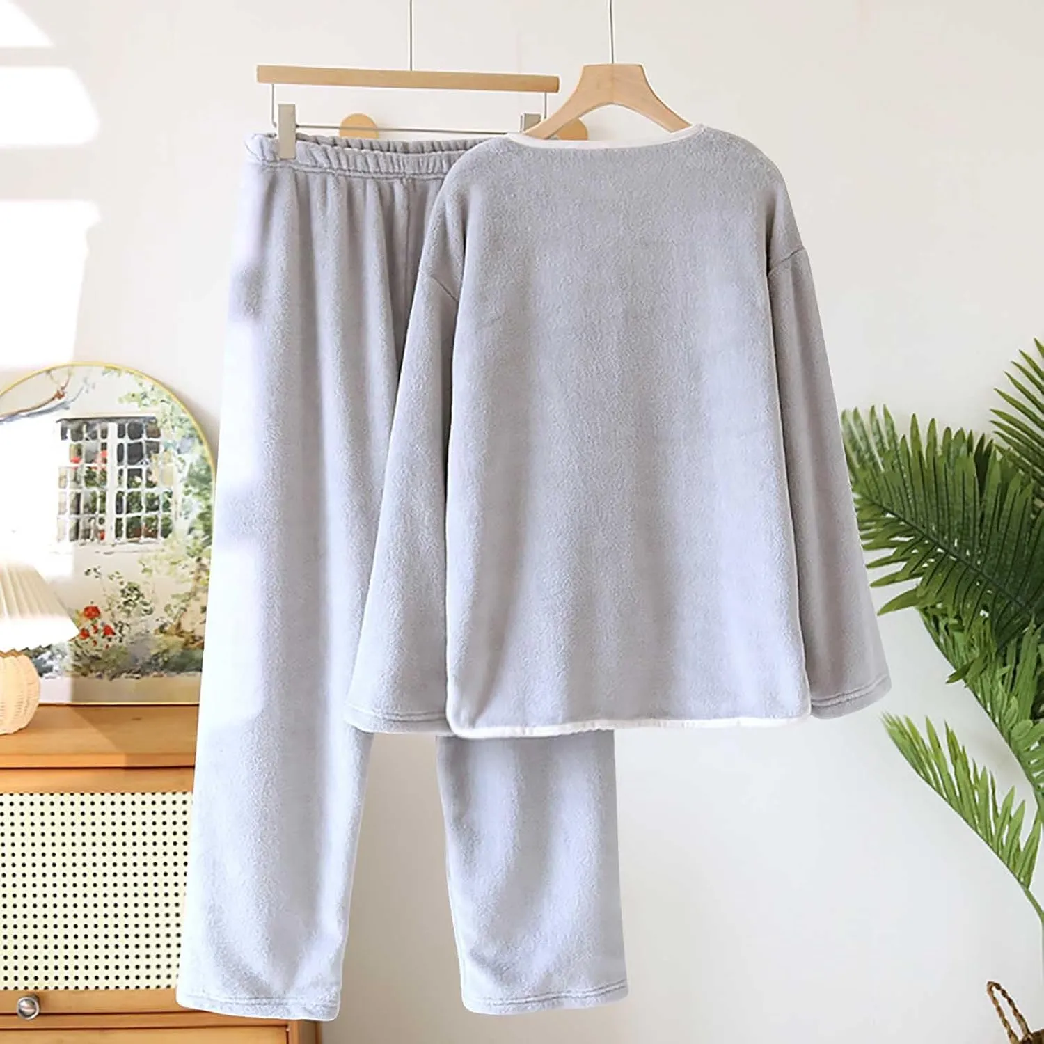HGps8w Fuzzy Fleece Pajamas for Women Long Sleeve Sleepwear Soft Flannel Top with Long Pants Winter Warm Pjs Lounge Sets