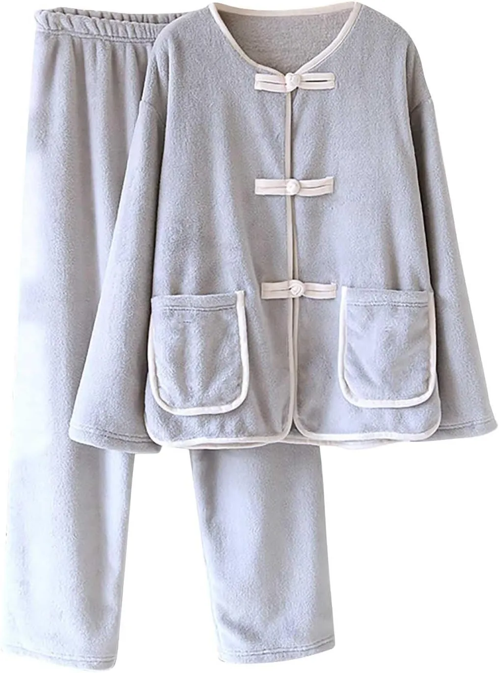 HGps8w Fuzzy Fleece Pajamas for Women Long Sleeve Sleepwear Soft Flannel Top with Long Pants Winter Warm Pjs Lounge Sets