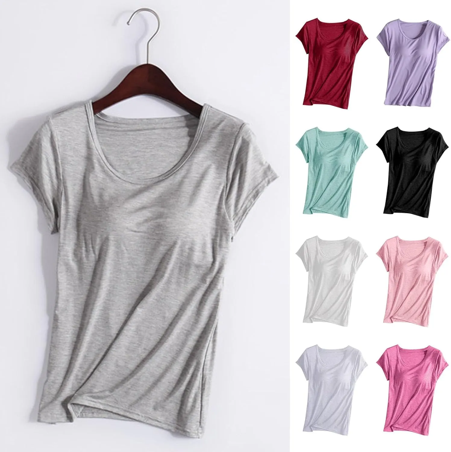 HGps8w Women's Nightgown with Built in Shelf Bra Soft Cotton Sleepwear Comfy Short Sleeve Loungewear Loose Nightshirts Dress