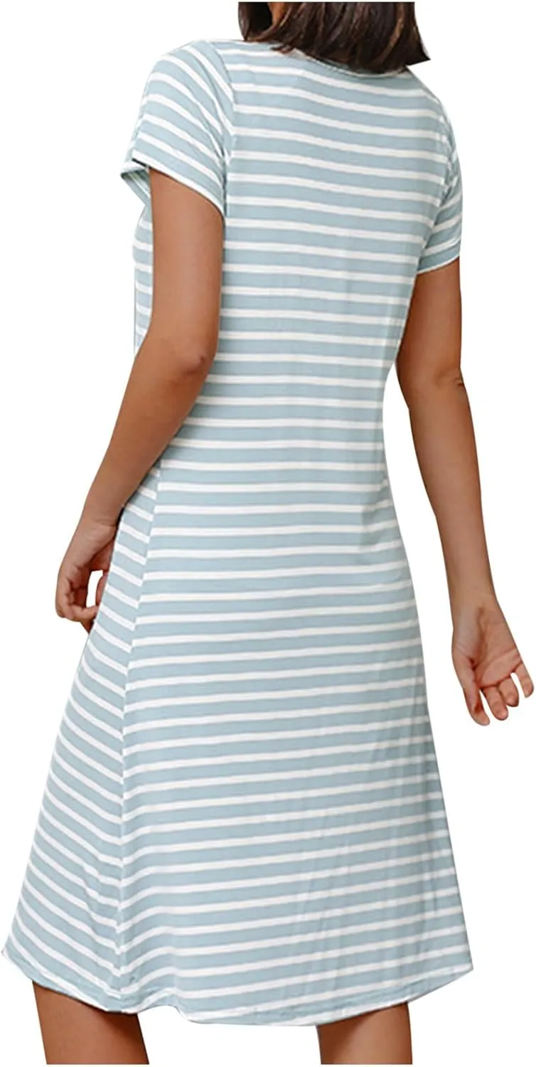 HGps8w Women's Nightgown with Built in Shelf Bra Soft Cotton Sleepwear Comfy Short Sleeve Loungewear Loose Nightshirts Dress