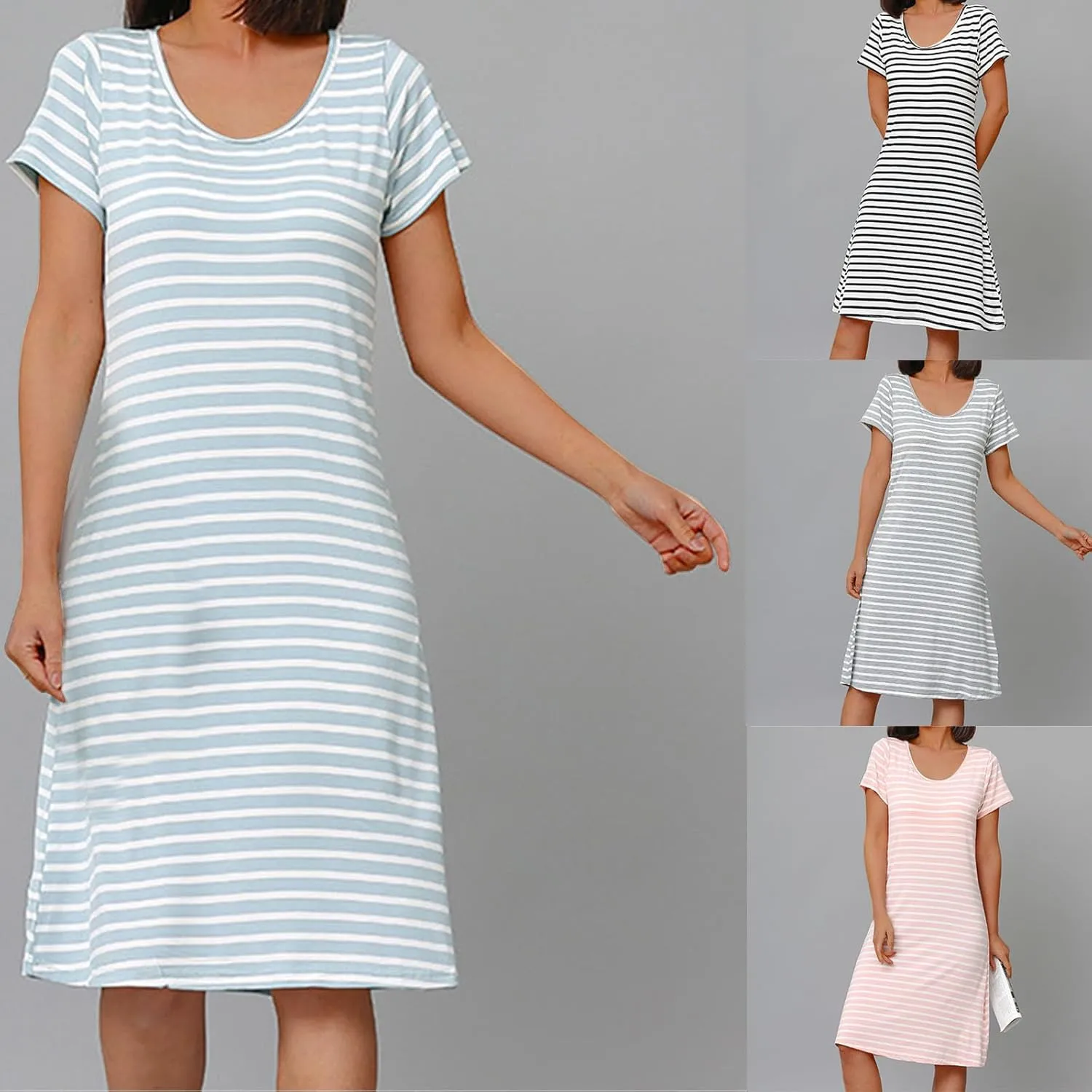 HGps8w Women's Nightgown with Built in Shelf Bra Soft Cotton Sleepwear Comfy Short Sleeve Loungewear Loose Nightshirts Dress