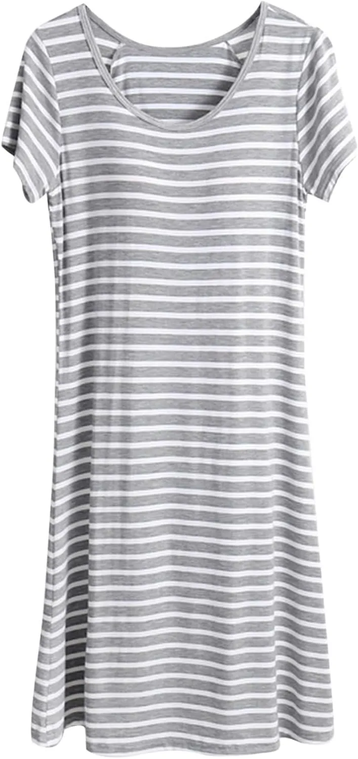 HGps8w Women's Nightgown with Built in Shelf Bra Soft Cotton Sleepwear Comfy Short Sleeve Loungewear Loose Nightshirts Dress