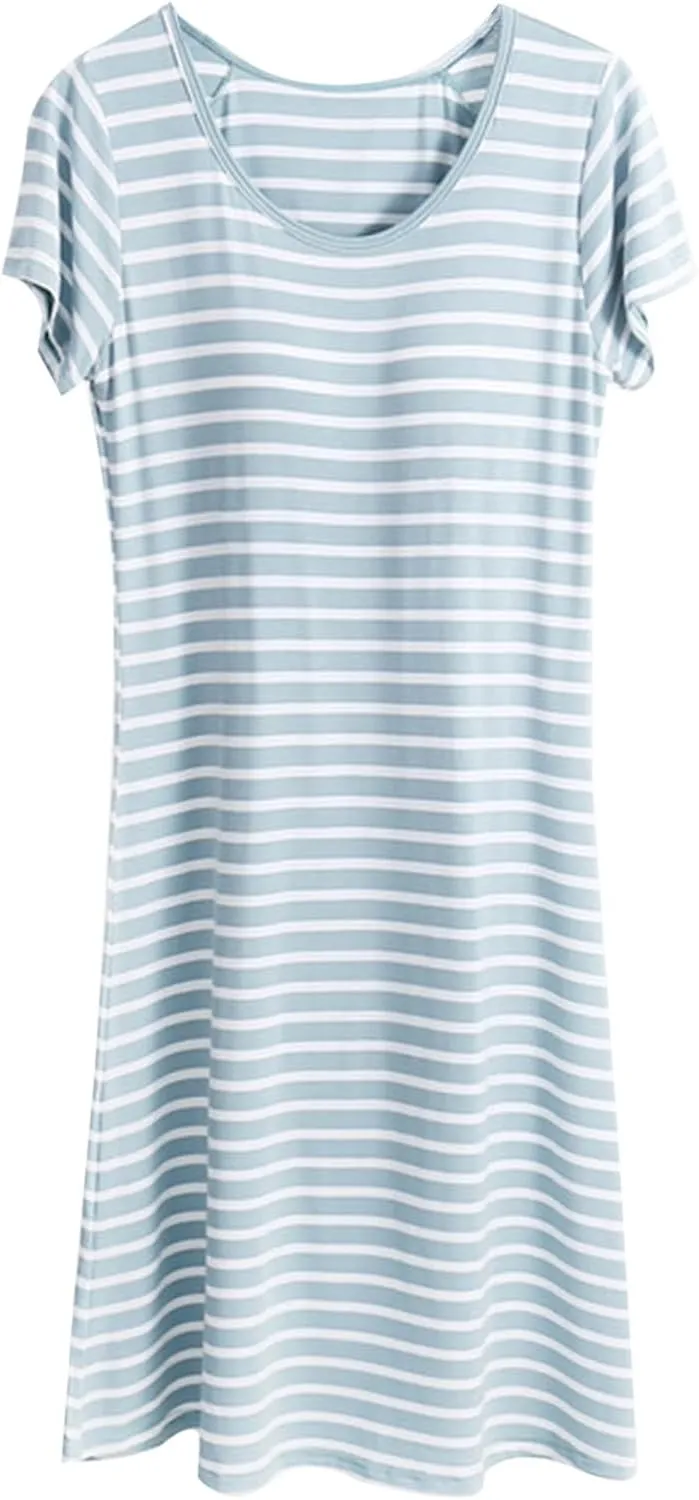 HGps8w Women's Nightgown with Built in Shelf Bra Soft Cotton Sleepwear Comfy Short Sleeve Loungewear Loose Nightshirts Dress