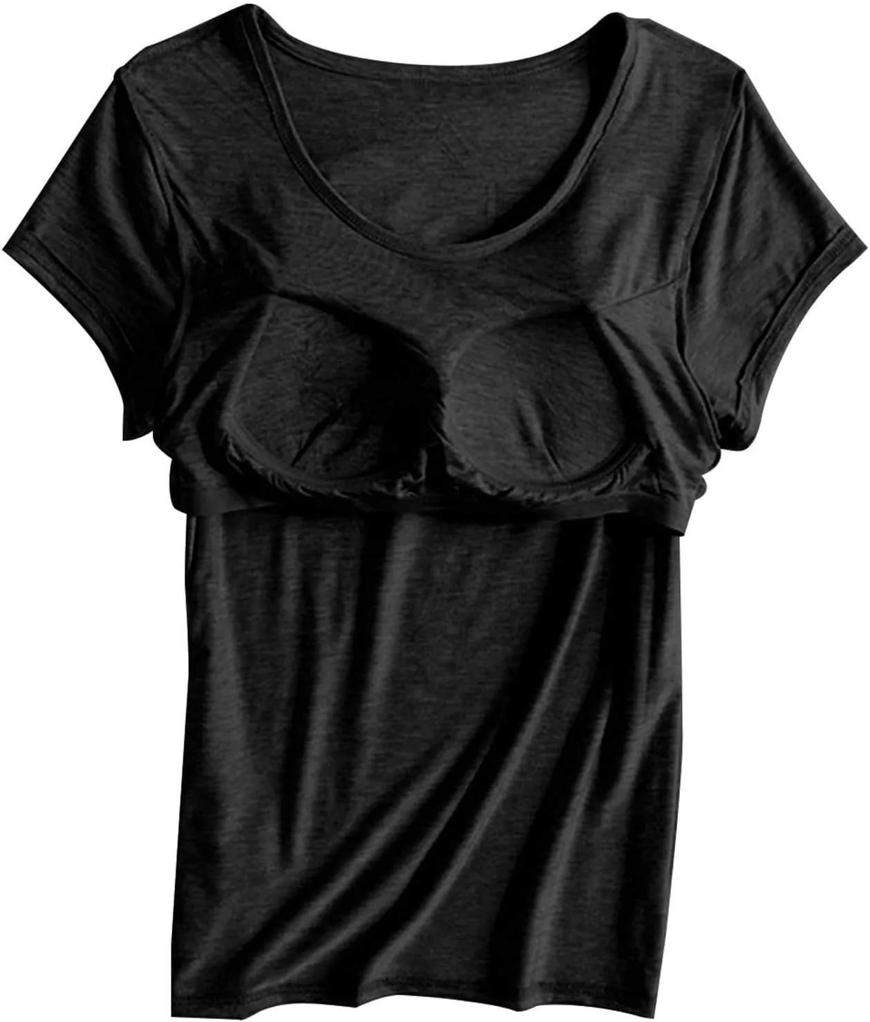 HGps8w Women's Nightgown with Built in Shelf Bra Soft Cotton Sleepwear Comfy Short Sleeve Loungewear Loose Nightshirts Dress
