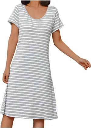 HGps8w Women's Nightgown with Built in Shelf Bra Soft Cotton Sleepwear Comfy Short Sleeve Loungewear Loose Nightshirts Dress