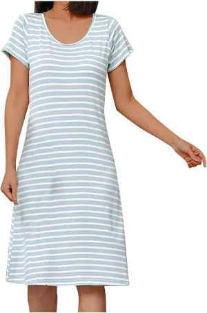 HGps8w Women's Nightgown with Built in Shelf Bra Soft Cotton Sleepwear Comfy Short Sleeve Loungewear Loose Nightshirts Dress