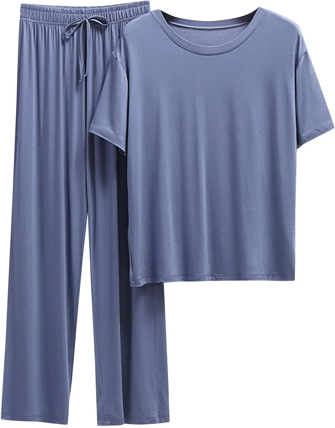 HGps8w Women's Soft Modal Pajama Sets Loose Crewneck Short Sleeve Sleepwear Drawstring Elastic Waist Pjs Bottom Lounge Sets