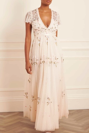 Influencer-Style Feminine Fit Petunia Cap Sleeve Gown