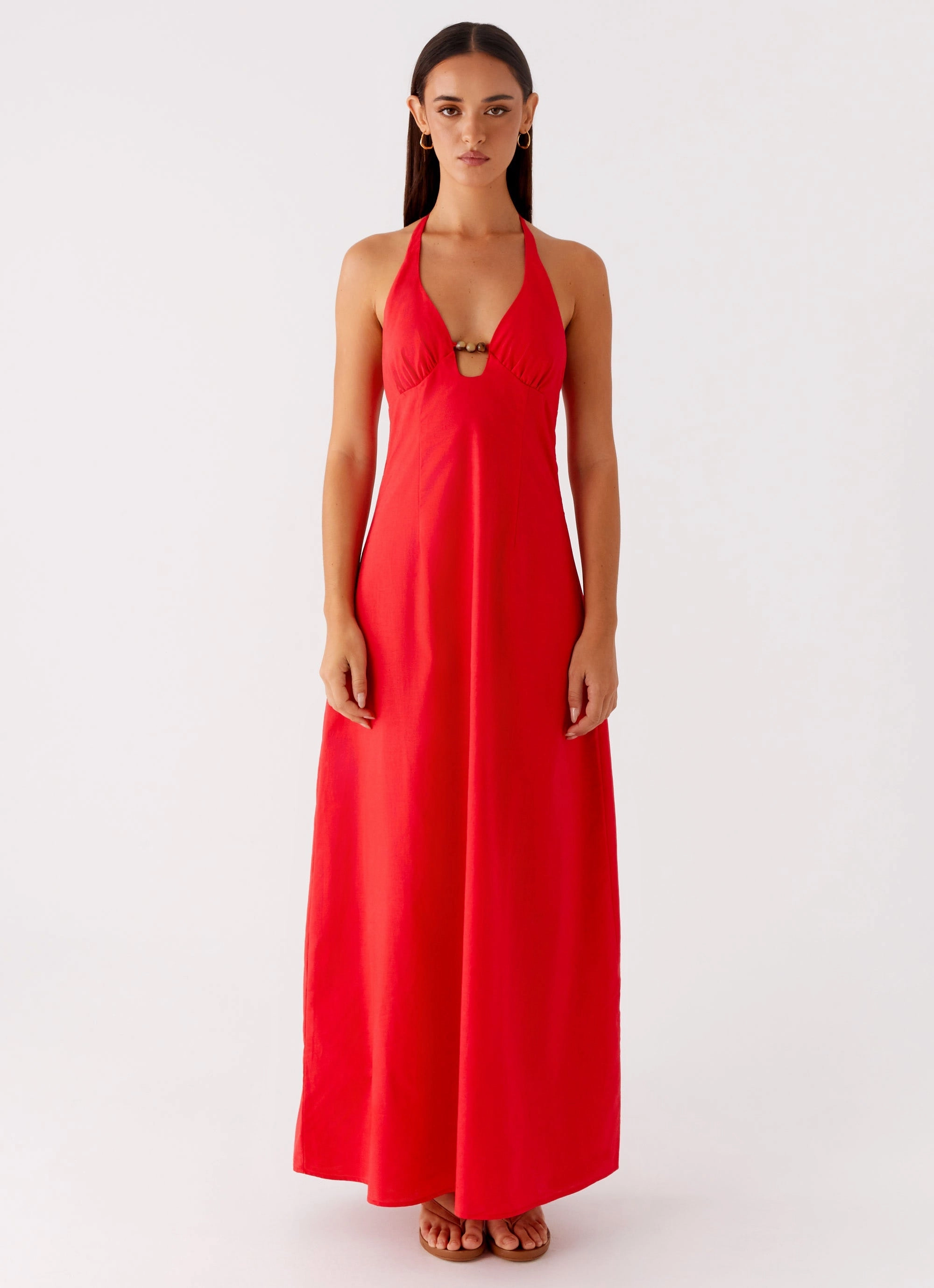Sleek Draping Zana Maxi Dress - Red