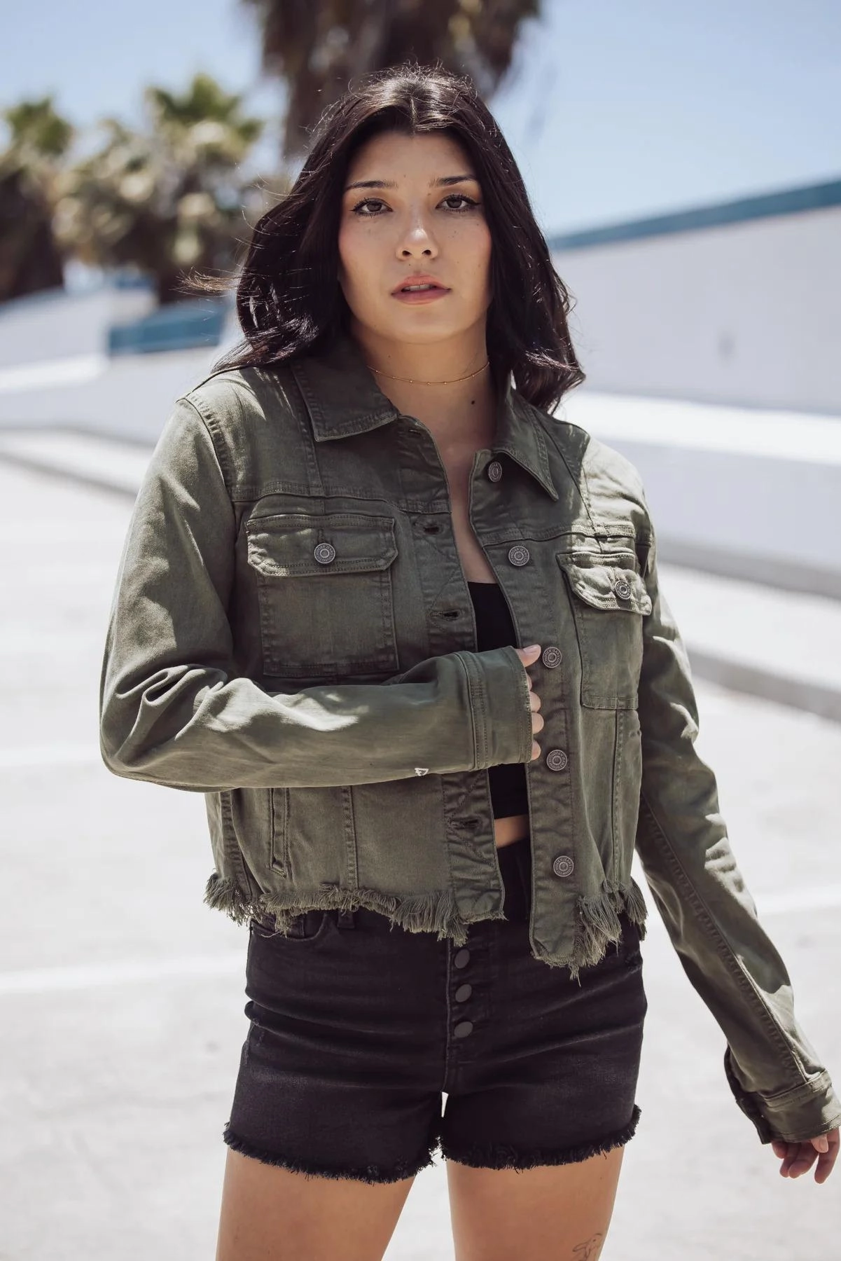 Tagless Neckline Design Tapered Cut Hidden Uneven Hem Jacket