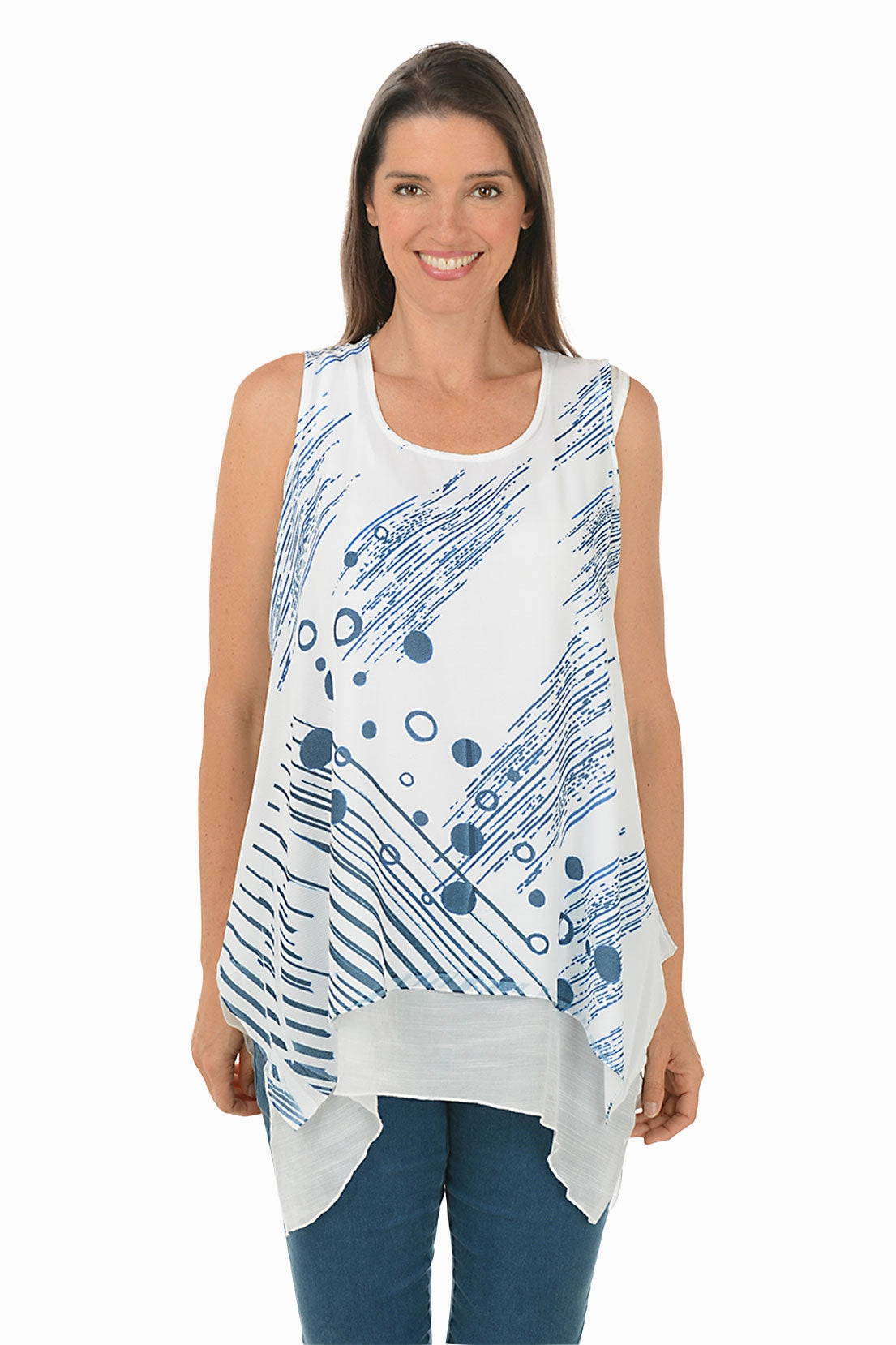Fashionable Fit Asteroid Layered Shark Bite Sleeveless Top
