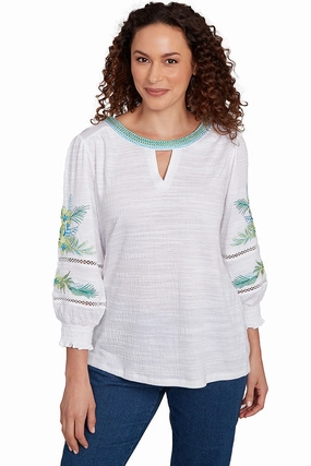 Paradise Cove Embroidered Peasant Blouse Durable Reinforced Elbows Sporty Tee