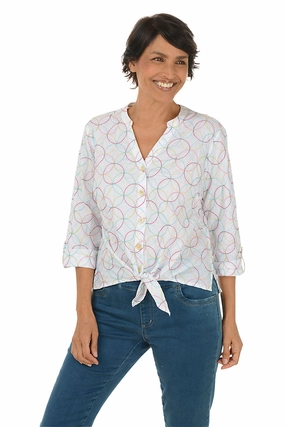 Ring Embroidered Tie-Front Shirt Double Faced Jersey Knit SoftBrushed