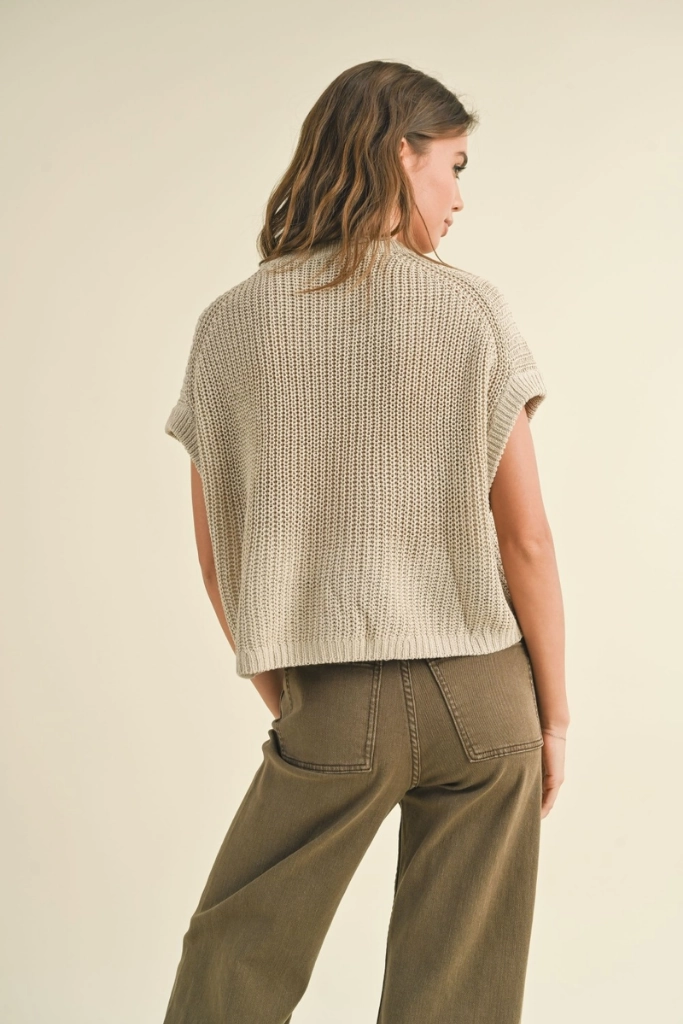 UV protection layer Maggie Cap Sleeve Sweater in Stone