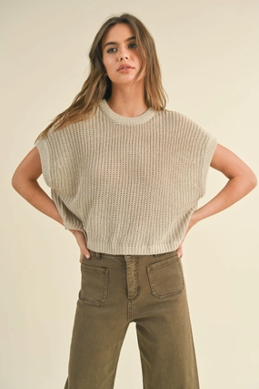 AbrasionResistant Silicone Grip Interior Maggie Cap Sleeve Sweater in Stone