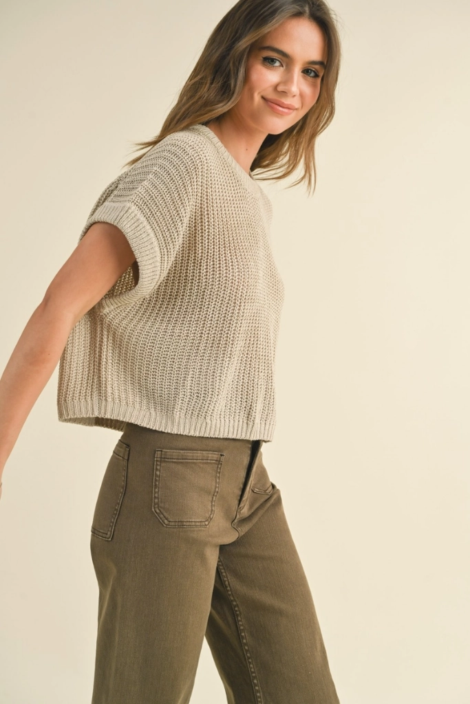 Maggie Cap Sleeve Sweater in Stone AdaptiveFitFabric