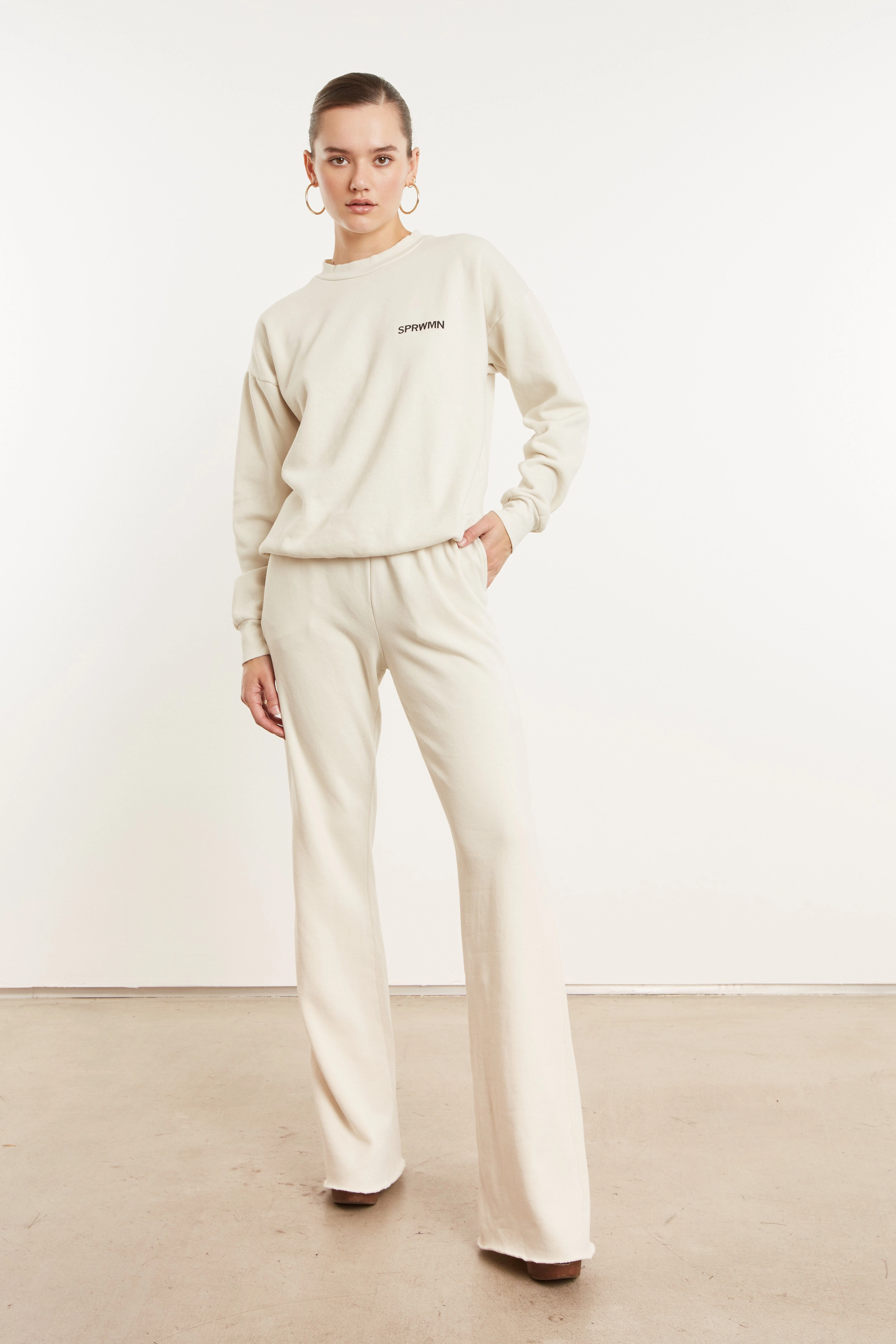 QuickDryConstruction ButtonFront Vintage White Fleece Straight Leg Sweatpants
