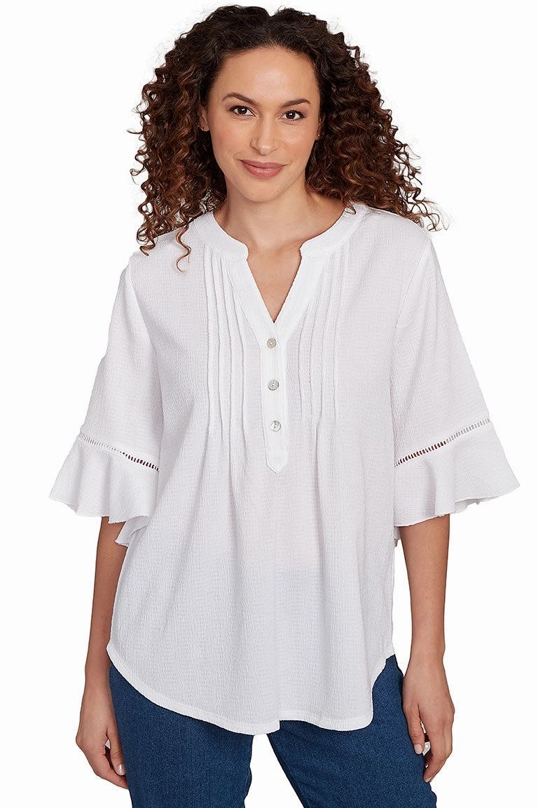 DoubleStitched Hemming Paradise Cove Pleated Bell Sleeve Top