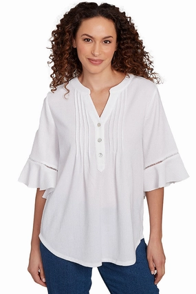 DoubleStitched Hemming Paradise Cove Pleated Bell Sleeve Top
