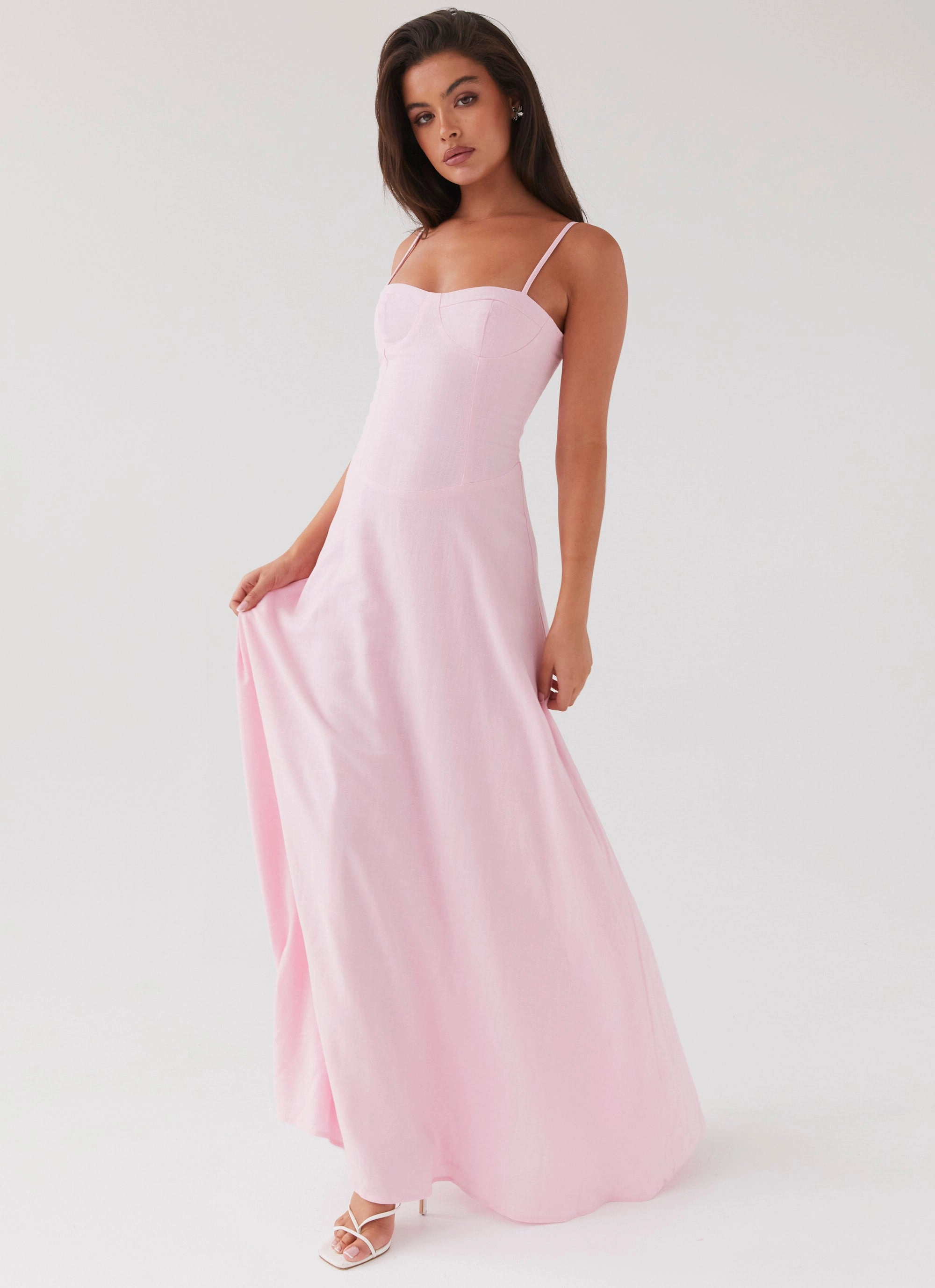 Bright bold dress MultiPurposePockets Angelina Linen Maxi Dress - Pink Petal