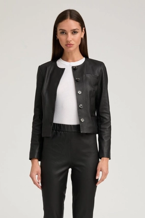 Light Diffusing Fabric Black Leather Shrunken Jacket