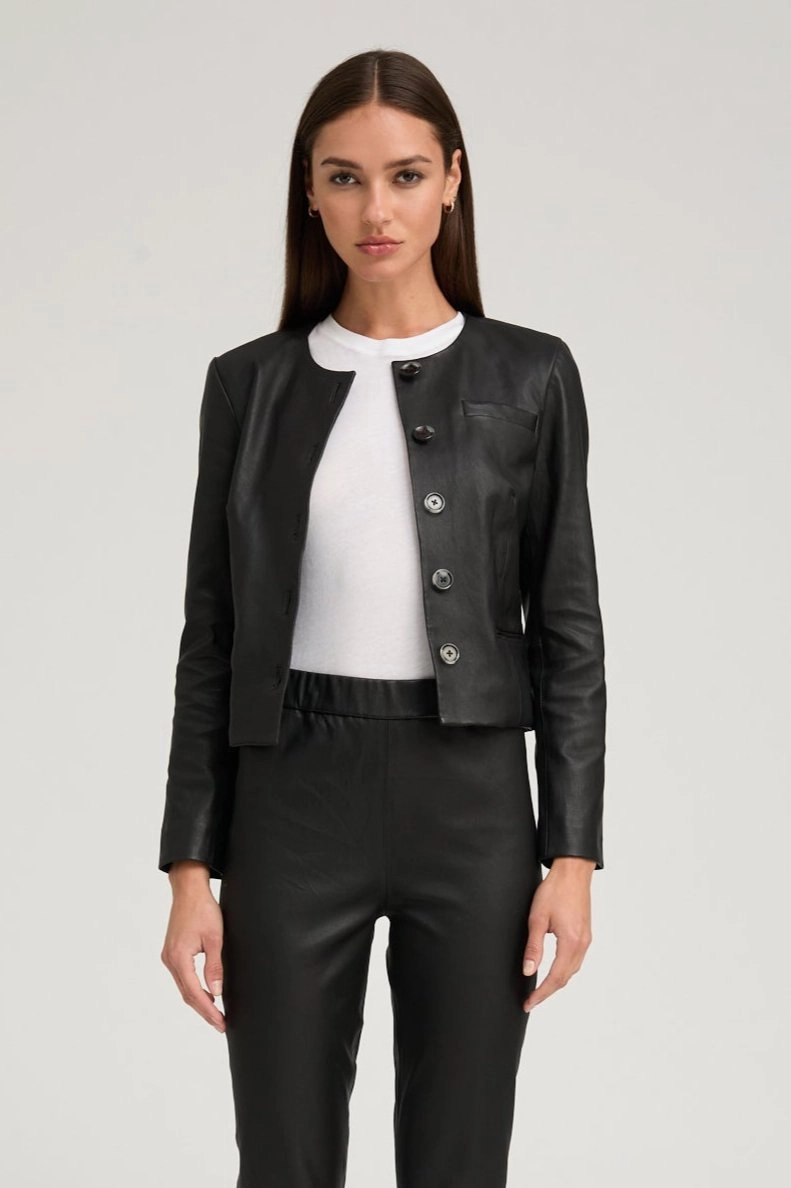 Light Diffusing Fabric Black Leather Shrunken Jacket