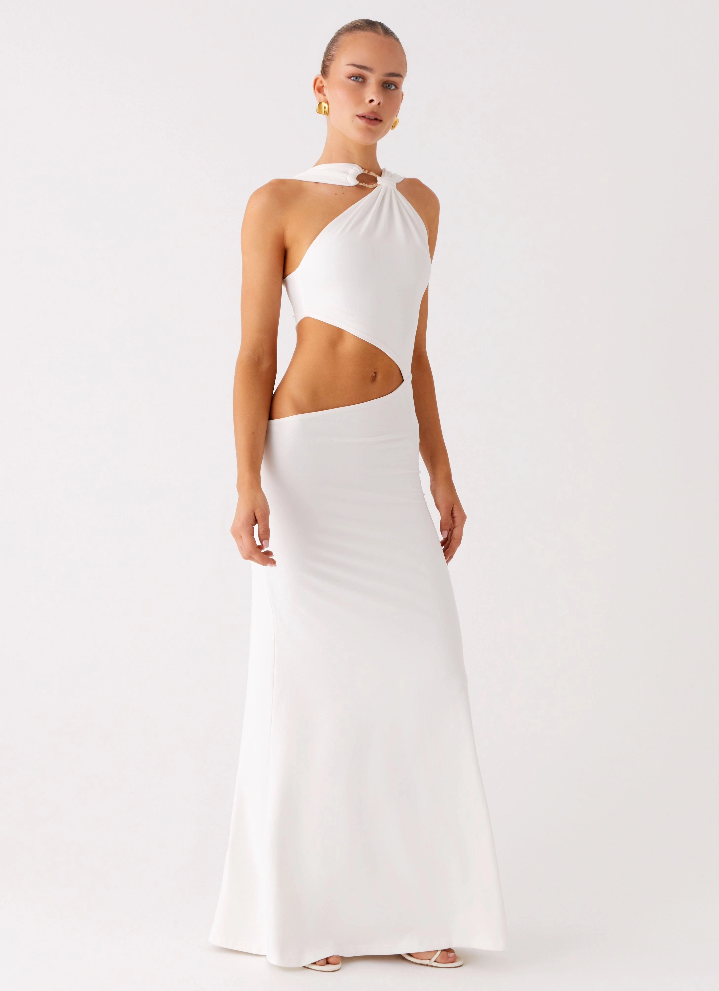 Juliander Knot Maxi Dress - White cut out Versatile Design