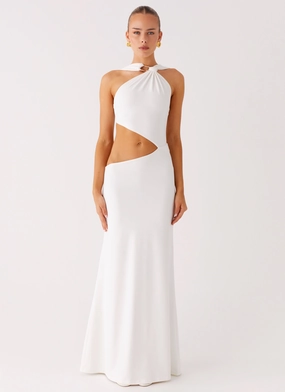 Juliander Knot Maxi Dress - White Light Wear Satin Layers
