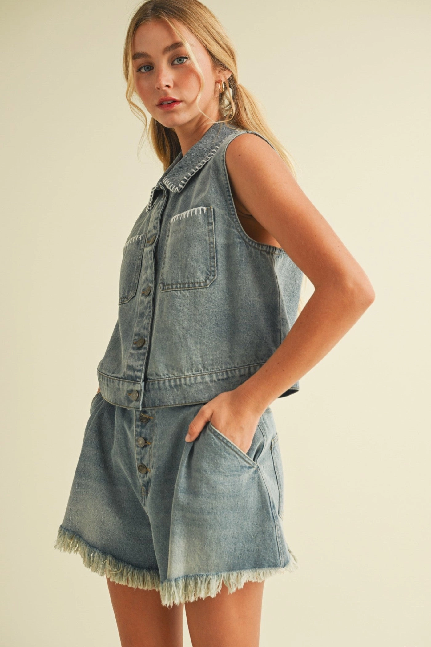 Premium Professional Wear Unisex Wear PAIGE DENIM VEST TOP