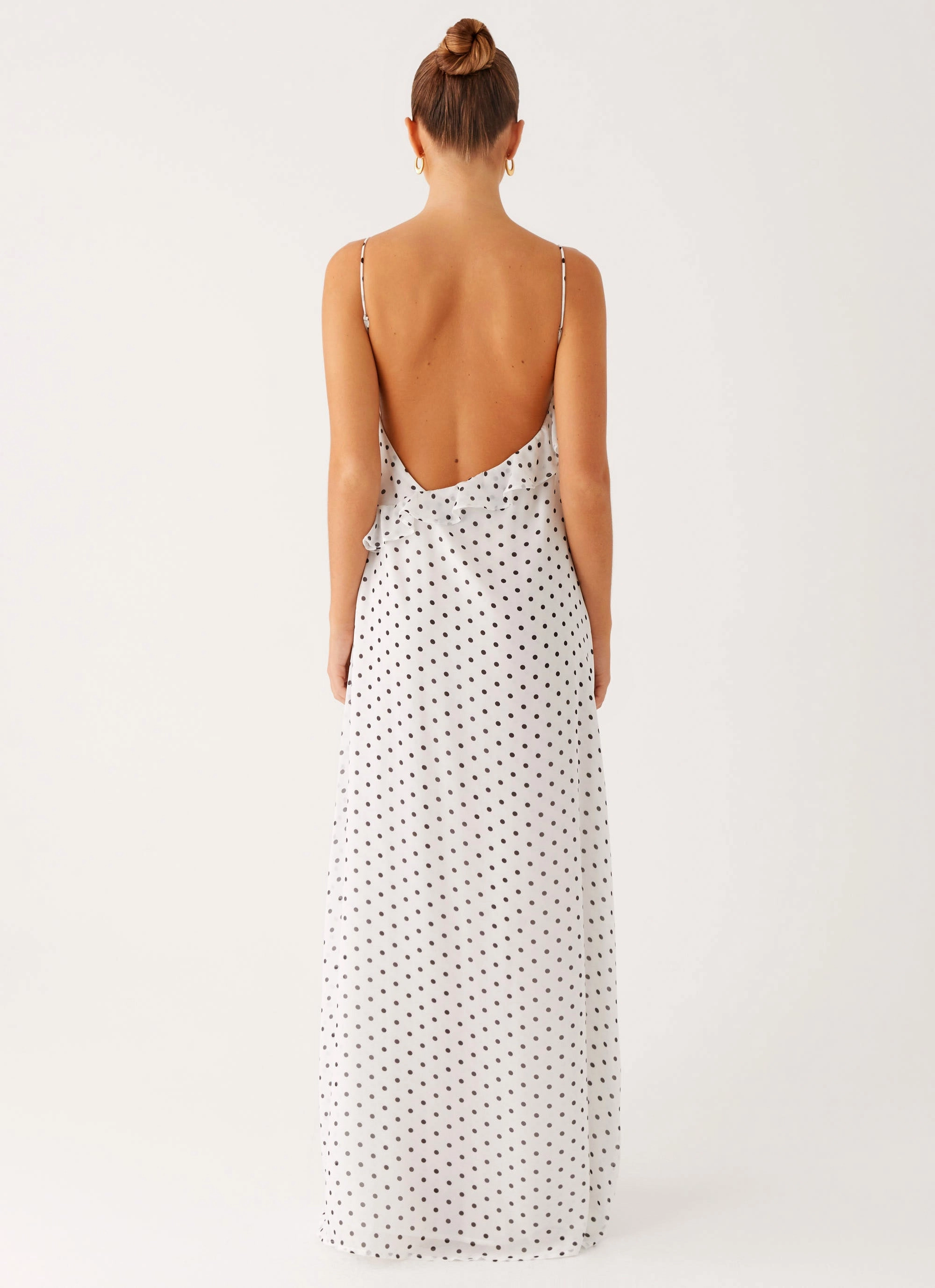 Waist-Cinching Exclusive-Design Harri Maxi Dress - White Polka Dot