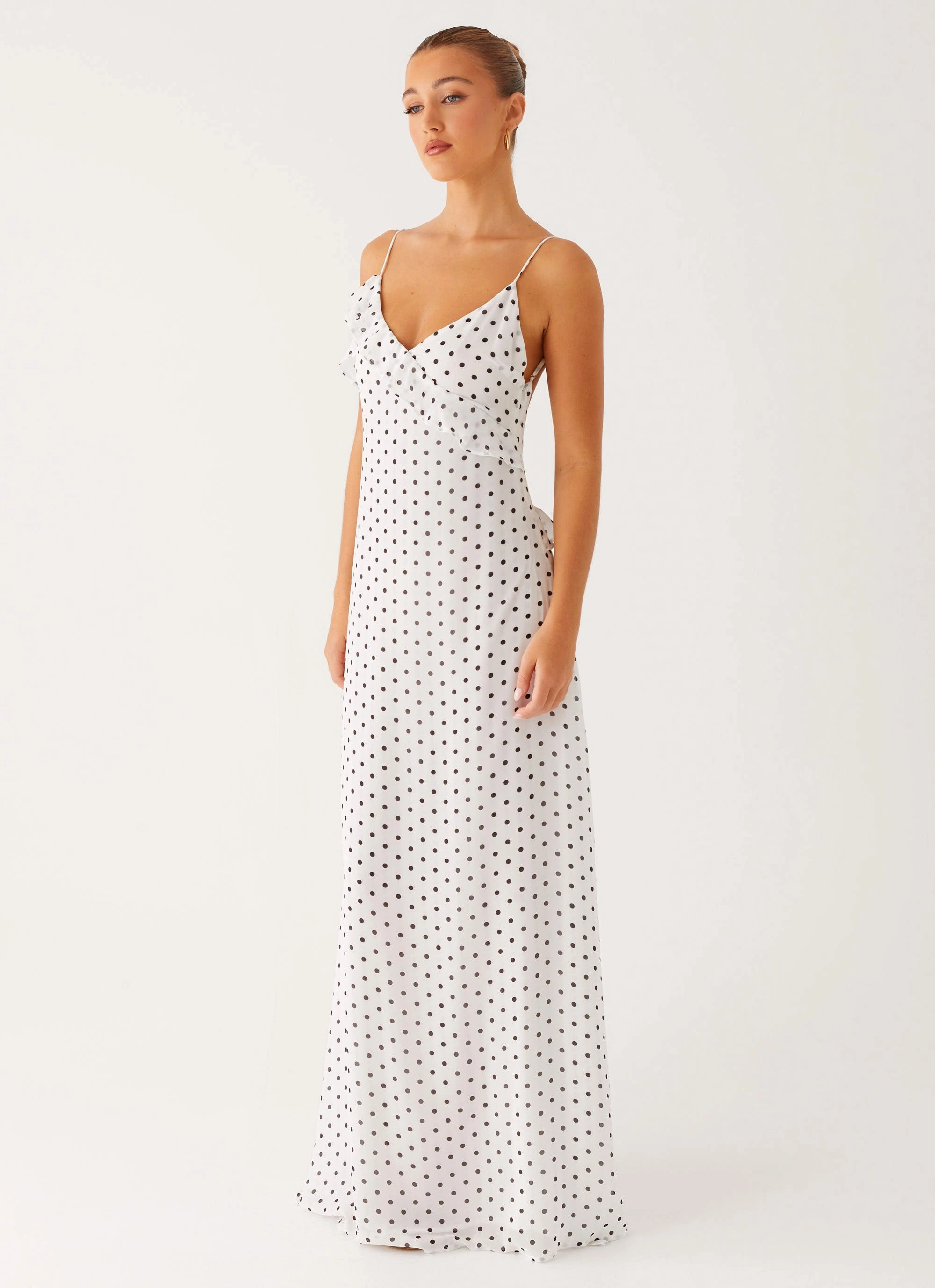 Harri Maxi Dress - White Polka Dot Vibrant Light Smooth Tone
